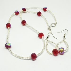 Beaded jewelry set, necklace and earrings